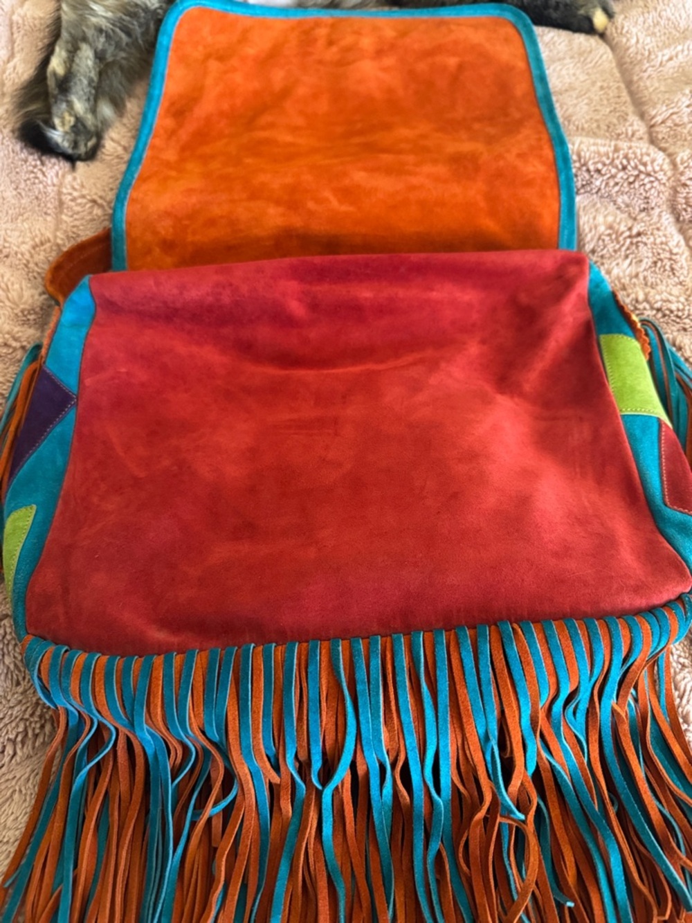 Moschino Redwall 1990s Rainbow Suede Leather Tassle Fringe Crossbody Bag - Picture 8 of 14